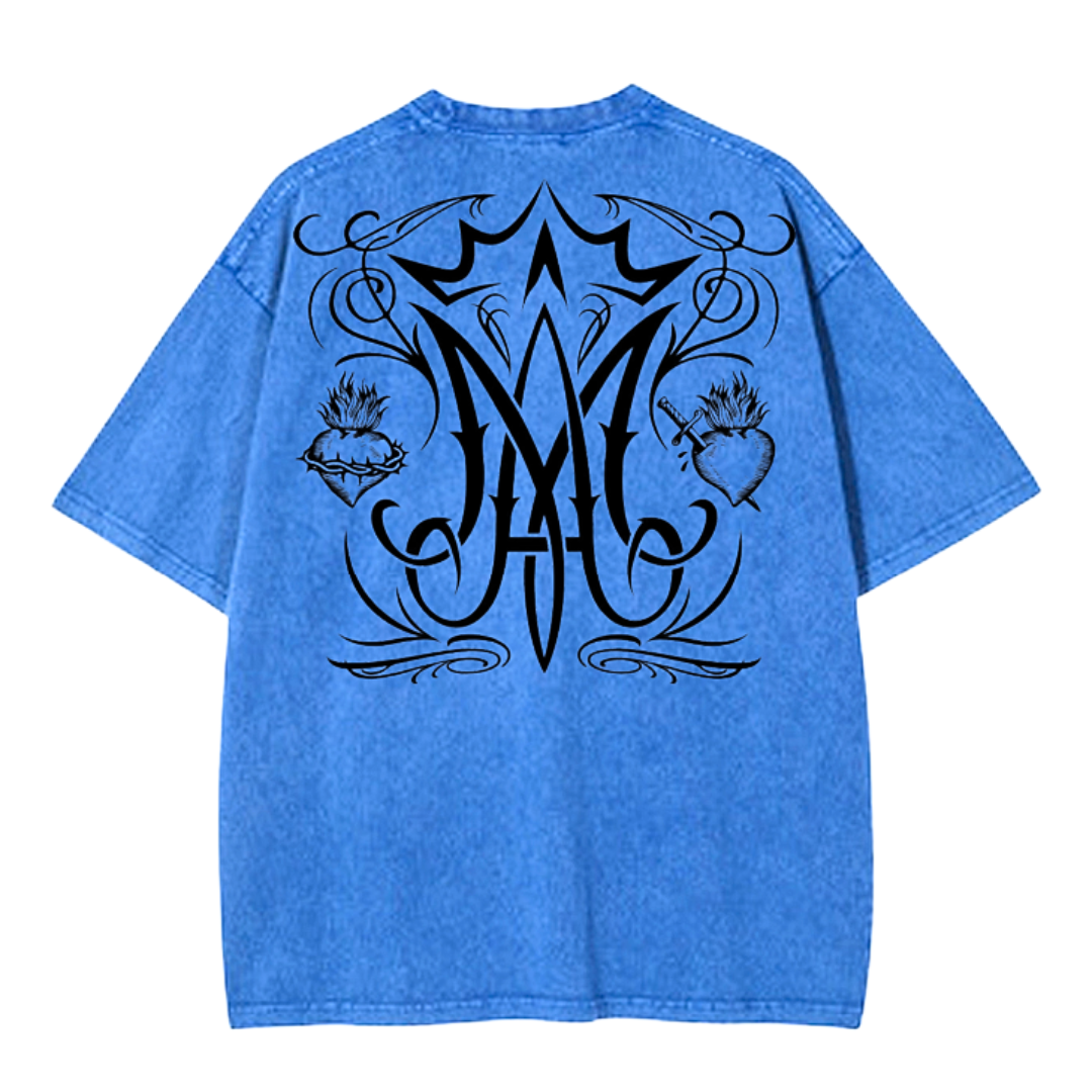 Auspice Maria Acid Washed Oversized Tee - Caelum